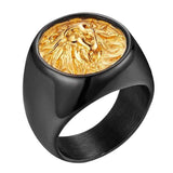 Bague Tête de Lion Noire et Or