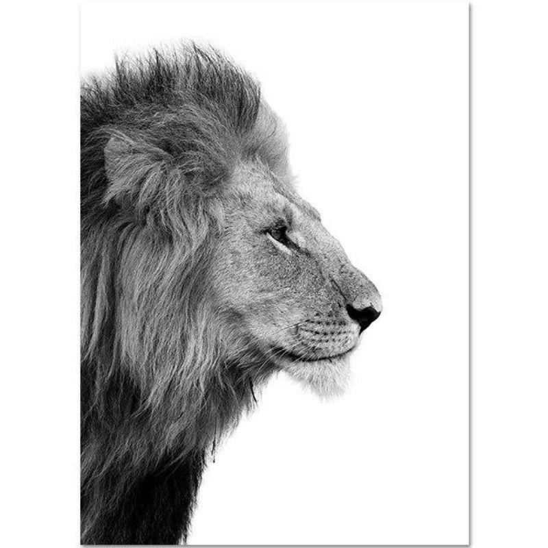 ▷ Superbe toile avec un lion et une lionne en noir et blanc
