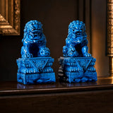 Statues Lions Gardiens Chinois Bleus porté