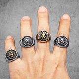 Bague Tête de Lion Croix Fleur de Lys