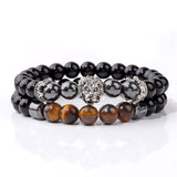 Bracelet Lion Onyx et Œil de Tigre