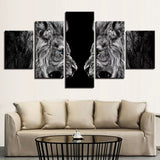 Tableau Lion Soleil Couchant 5 Panneaux