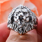 Bague Tête de Lion Argent Vieilli