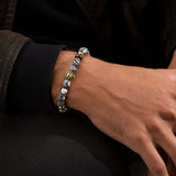 Bracelet Lion Malachite Noire et Blanche porté