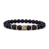 Bracelet Lion Perles de Lave Noires