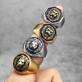 Bague Tête de Lion Croix Fleur de Lys