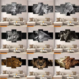 Tableau lion rugissant 5 panneaux
