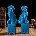 Statues Lions Chinois Gardiens Bleus