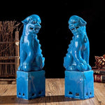 Statuettes Lions Chinois Gardiens Bleus