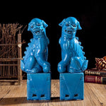 Statuettes Lions Chinois Bleus