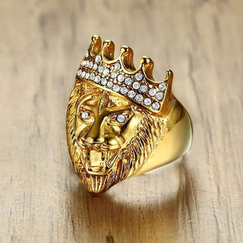 Chevalière Tête De Lion Viking - Bague Homme Punk Gothique Couronne Lion En Acier Inoxydable