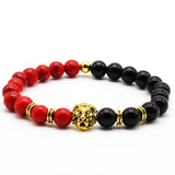bracelet homme ou femme perles Onyx noirs et rouges