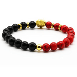 bracelet homme ou femme perles Onyx noires et rouges