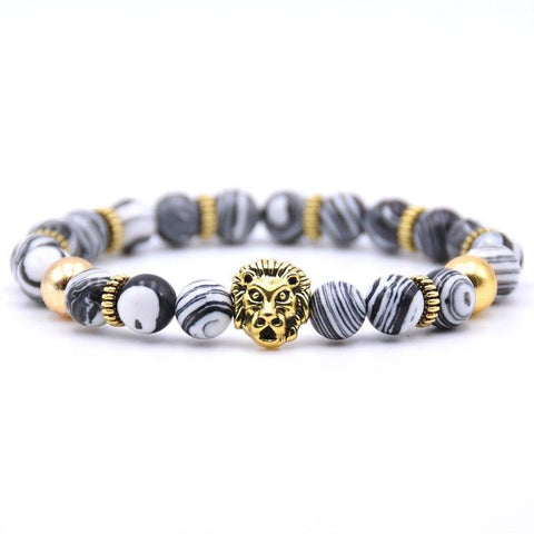 bracelet lion malachite noire et blanche