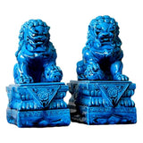 Statues Lions Gardiens Chinois Bleus