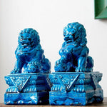 Statuettes Lions Gardiens Chinois Bleus
