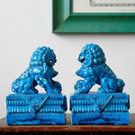 Statues Lions Chinois Bleus