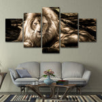 tableau 5 panneaux lion