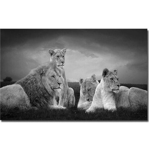 Toile Lion Famille monochrome