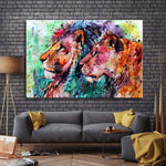 Toile Murale Lion Peinture Duo